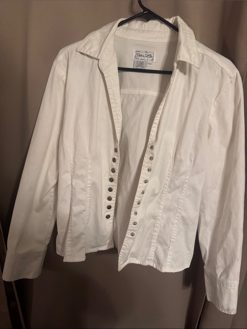 Live a Little White Button-Front Shirt with Metal Buttons